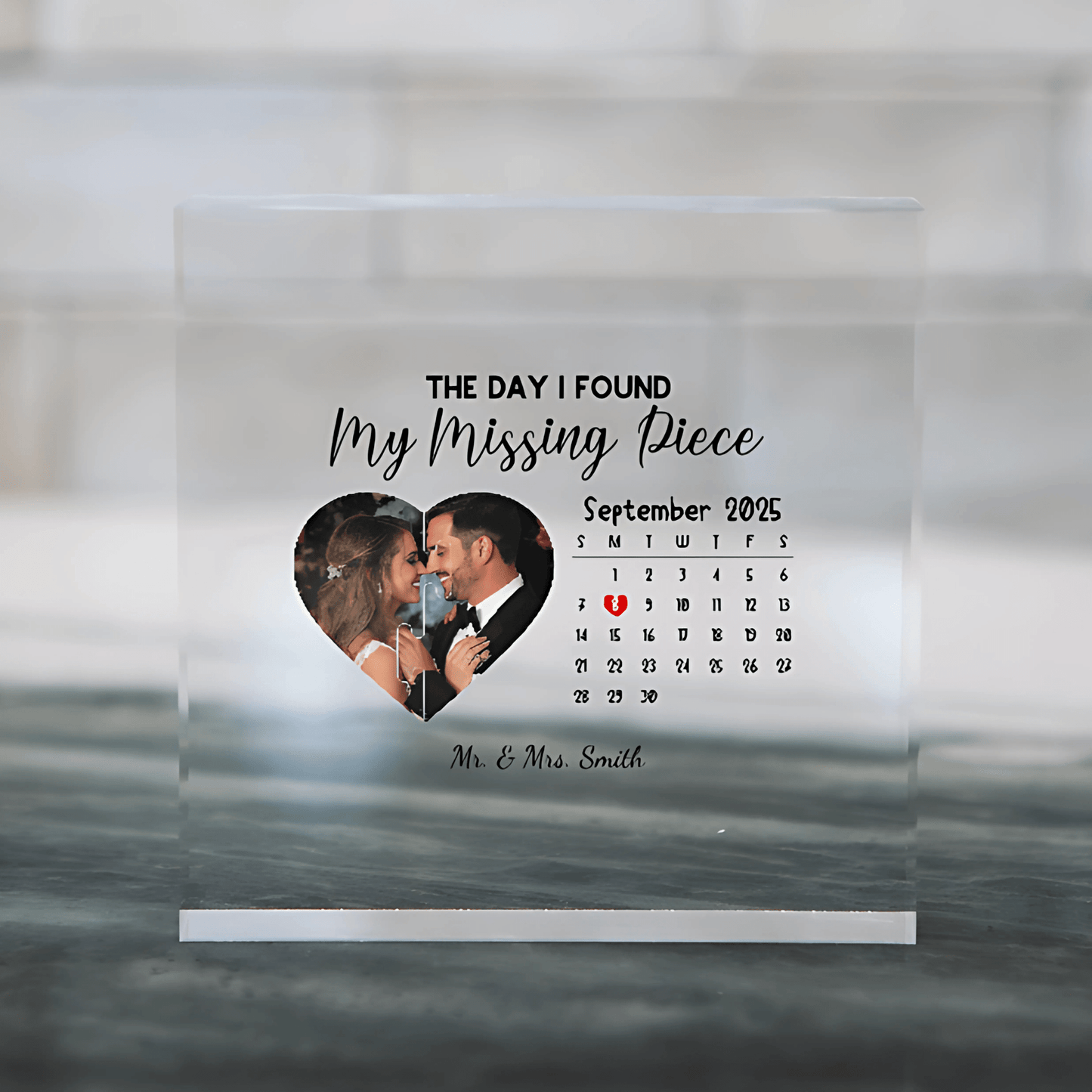 Acrylic Calendar Block – My Missing Piece Personalized Gift – Custom Home Decor by PixelCraft360, unique decoration for events and special gifts