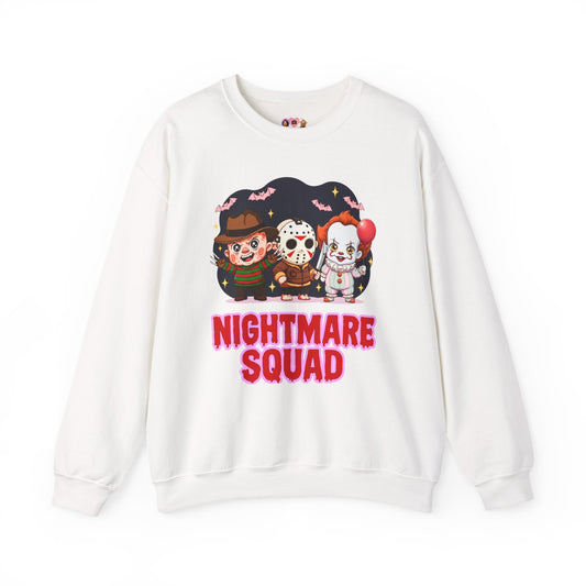 Nightmare Squad Halloween Sweatshirt | Funny Horror Characters Crewneck, Cozy Unisex Scary Movie Sweater Gift – Custom Sweatshirt by PixelCraft360, unique decoration for events and special gifts
