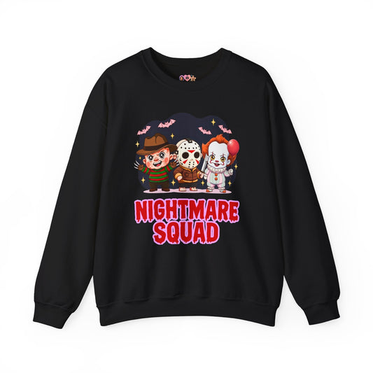 Nightmare Squad Halloween Sweatshirt | Funny Horror Characters Crewneck, Cozy Unisex Scary Movie Sweater Gift – Custom Sweatshirt by PixelCraft360, unique decoration for events and special gifts