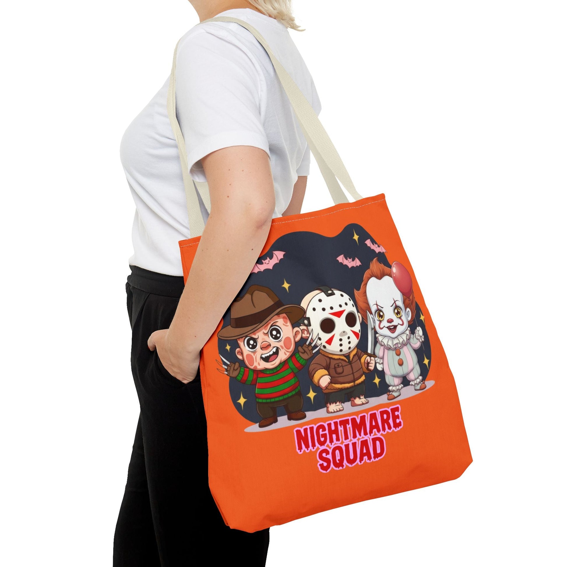 Nightmare Squad Halloween Tote Bag, Spooktacular Gift, Horror Movie Lovers, Trick or Treat, Party Favor – Custom Bags by PixelCraft360, unique decoration for events and special gifts