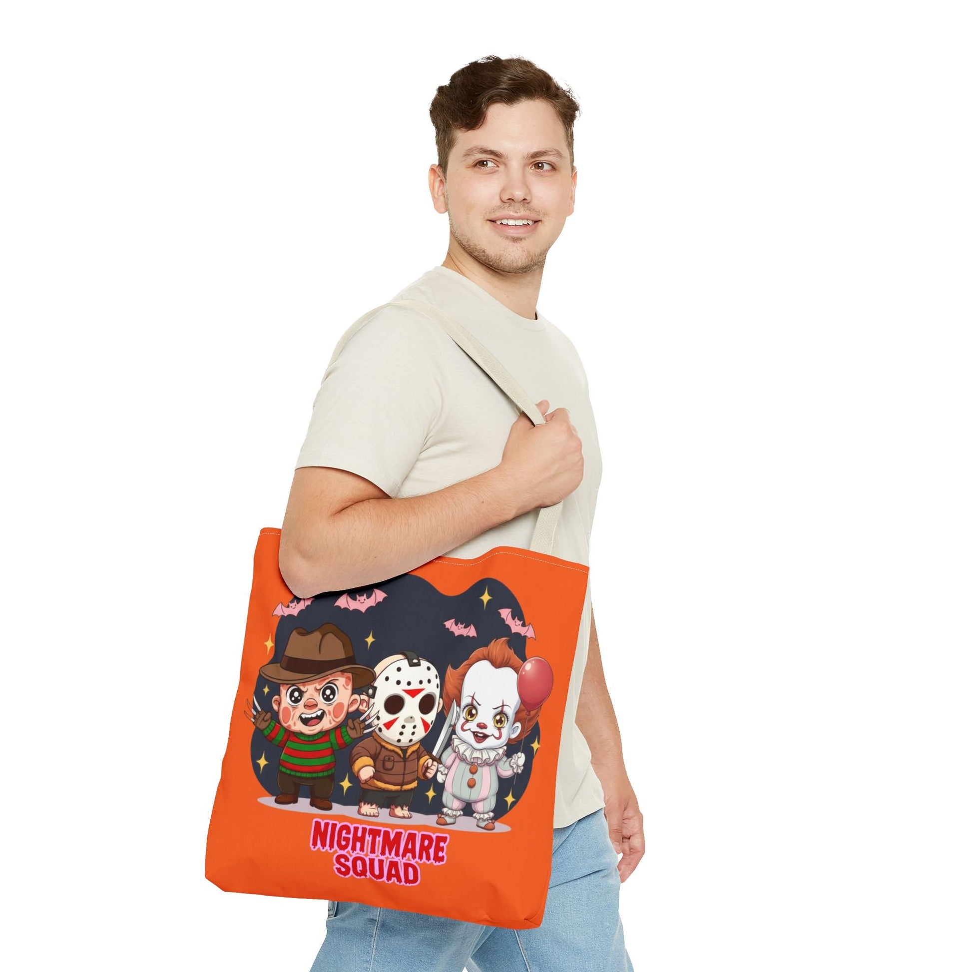 Nightmare Squad Halloween Tote Bag, Spooktacular Gift, Horror Movie Lovers, Trick or Treat, Party Favor – Custom Bags by PixelCraft360, unique decoration for events and special gifts
