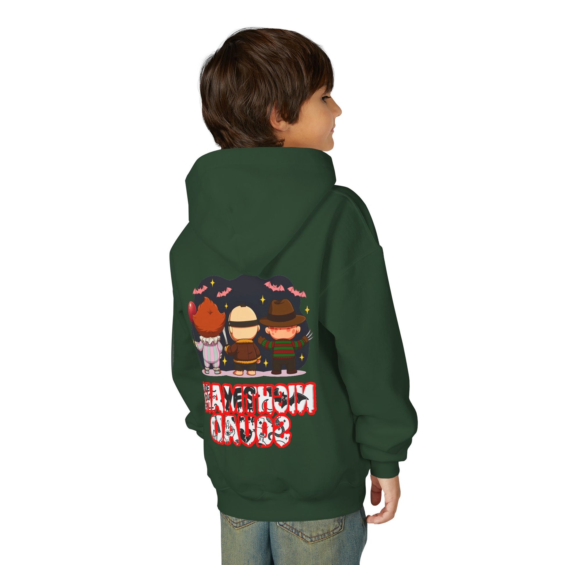 Spooky Kids’ Hoodie | Youth Heavy Blend™ Halloween Sweatshirt | Cozy Fleece, Front & Back Print, Trick - or - Treat Outfit, Horror Fan Gift – Custom Kids clothes by PixelCraft360, unique decoration for events and special gifts