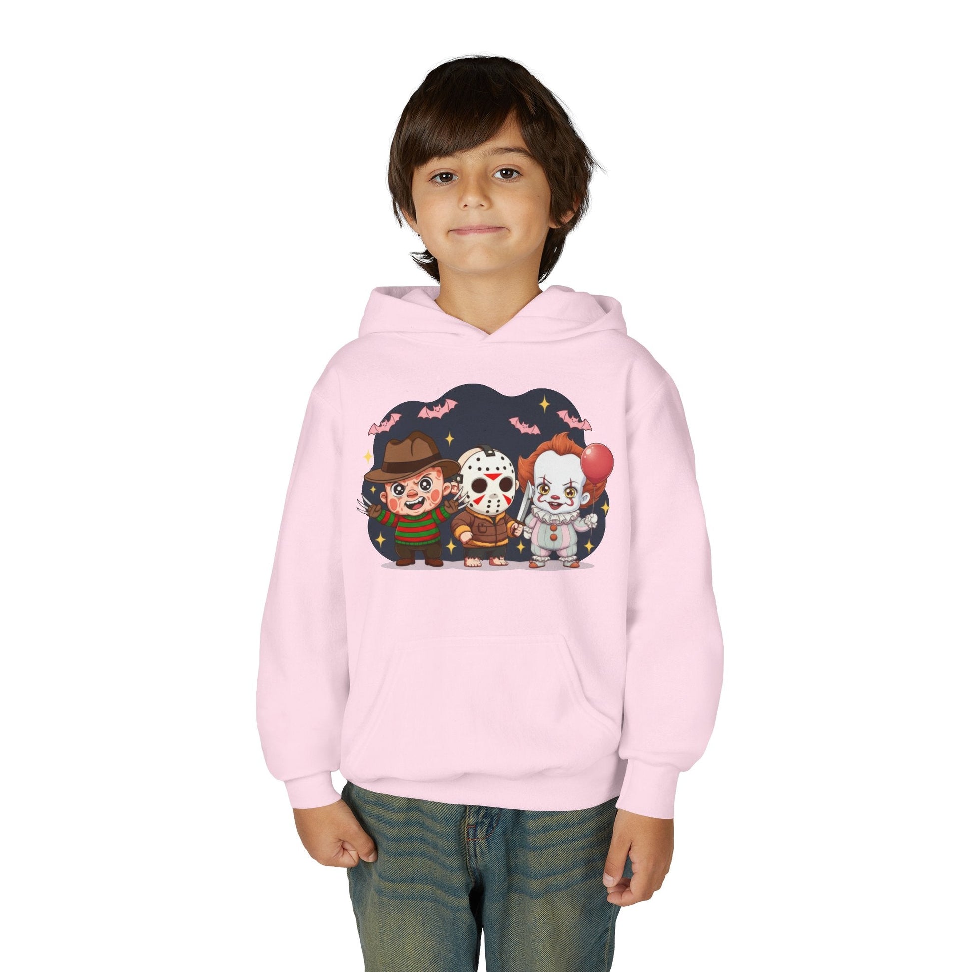 Spooky Kids’ Hoodie | Youth Heavy Blend™ Halloween Sweatshirt | Cozy Fleece, Front & Back Print, Trick - or - Treat Outfit, Horror Fan Gift – Custom Kids clothes by PixelCraft360, unique decoration for events and special gifts