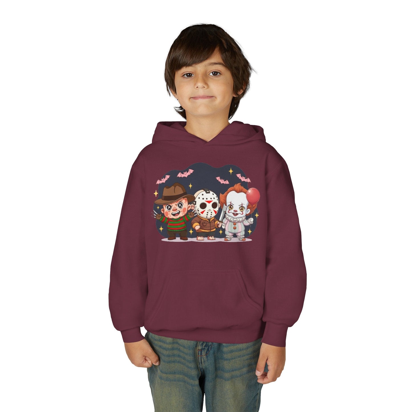 Spooky Kids’ Hoodie | Youth Heavy Blend™ Halloween Sweatshirt | Cozy Fleece, Front & Back Print, Trick - or - Treat Outfit, Horror Fan Gift – Custom Kids clothes by PixelCraft360, unique decoration for events and special gifts