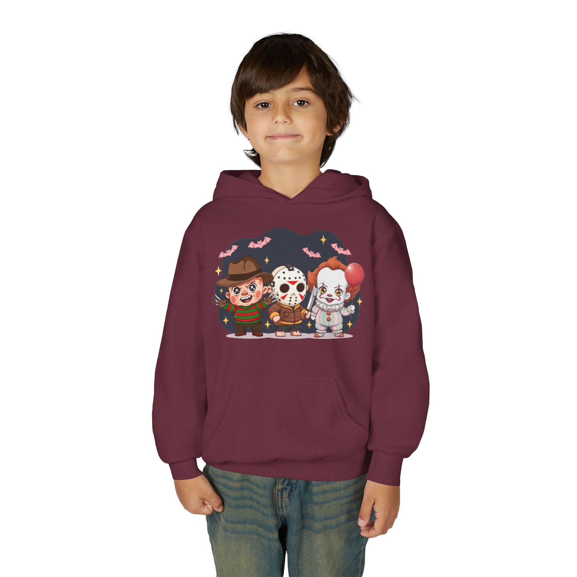 Spooky Kids’ Hoodie | Youth Heavy Blend™ Halloween Sweatshirt | Cozy Fleece, Front & Back Print, Trick - or - Treat Outfit, Horror Fan Gift – Custom Kids clothes by PixelCraft360, unique decoration for events and special gifts