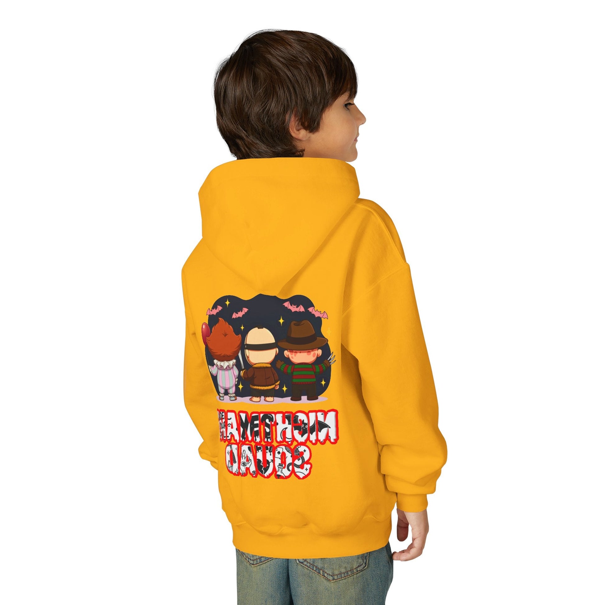 Spooky Kids’ Hoodie | Youth Heavy Blend™ Halloween Sweatshirt | Cozy Fleece, Front & Back Print, Trick - or - Treat Outfit, Horror Fan Gift – Custom Kids clothes by PixelCraft360, unique decoration for events and special gifts