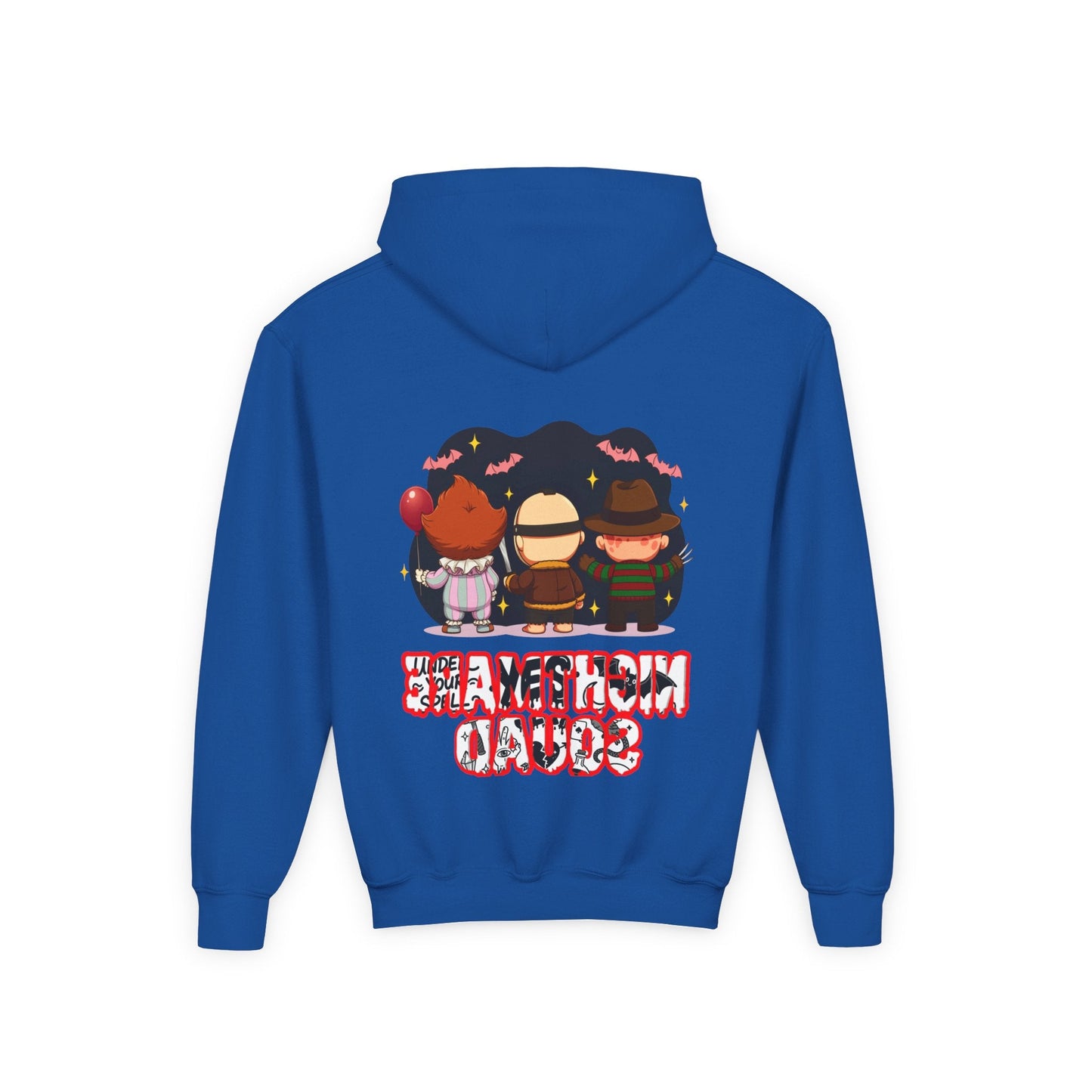 Spooky Kids’ Hoodie | Youth Heavy Blend™ Halloween Sweatshirt | Cozy Fleece, Front & Back Print, Trick - or - Treat Outfit, Horror Fan Gift – Custom Kids clothes by PixelCraft360, unique decoration for events and special gifts