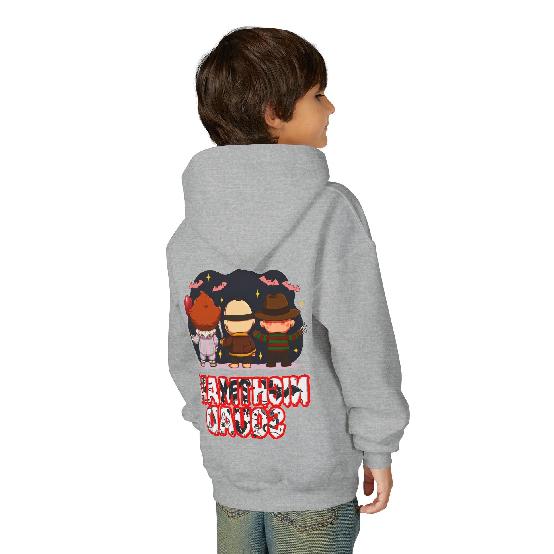 Spooky Kids’ Hoodie | Youth Heavy Blend™ Halloween Sweatshirt | Cozy Fleece, Front & Back Print, Trick - or - Treat Outfit, Horror Fan Gift – Custom Kids clothes by PixelCraft360, unique decoration for events and special gifts