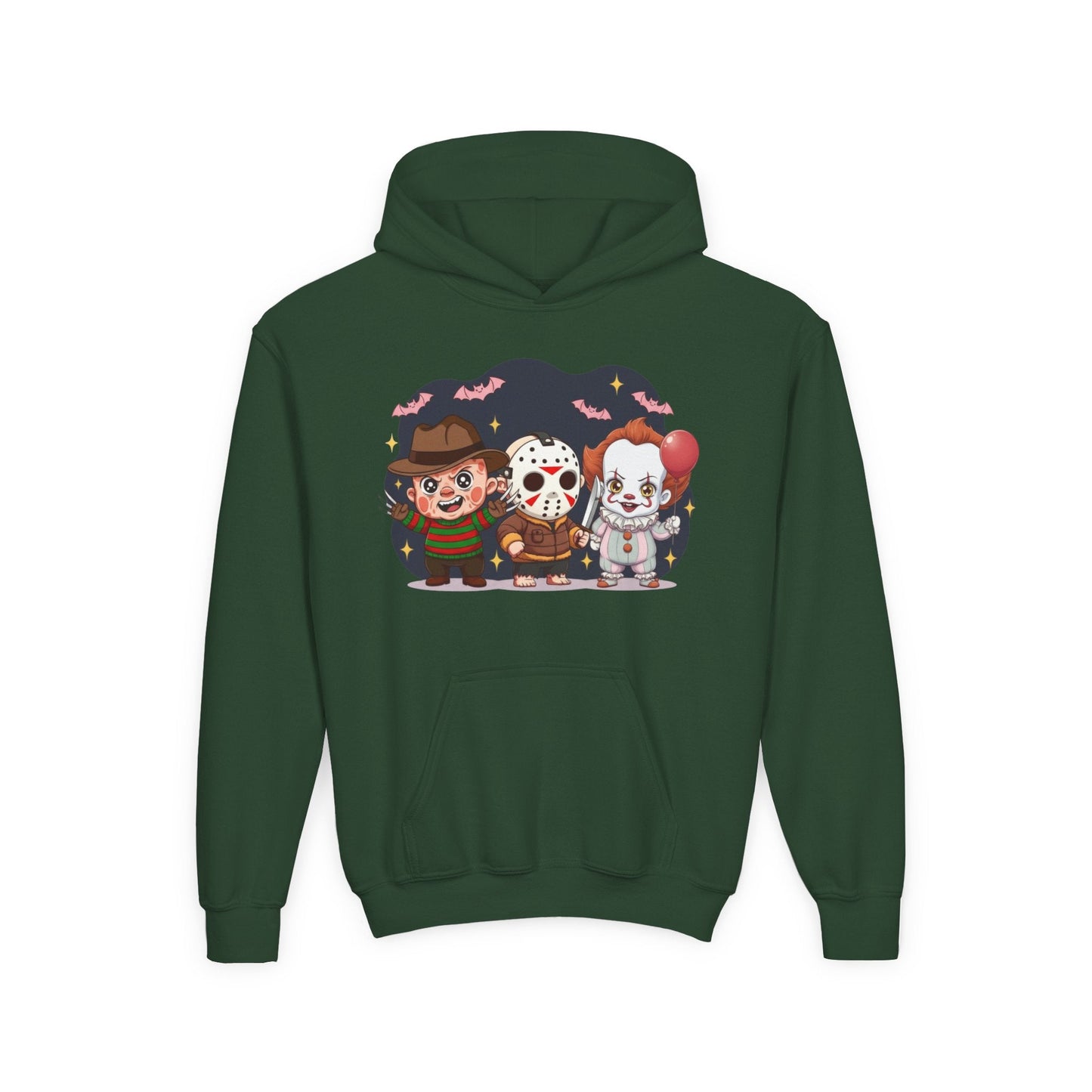 Spooky Kids’ Hoodie | Youth Heavy Blend™ Halloween Sweatshirt | Cozy Fleece, Front & Back Print, Trick - or - Treat Outfit, Horror Fan Gift – Custom Kids clothes by PixelCraft360, unique decoration for events and special gifts