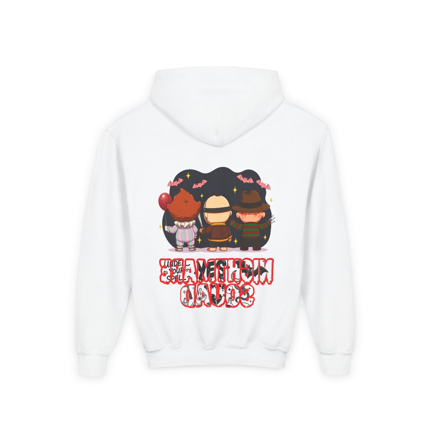 Spooky Kids’ Hoodie | Youth Heavy Blend™ Halloween Sweatshirt | Cozy Fleece, Front & Back Print, Trick - or - Treat Outfit, Horror Fan Gift – Custom Kids clothes by PixelCraft360, unique decoration for events and special gifts