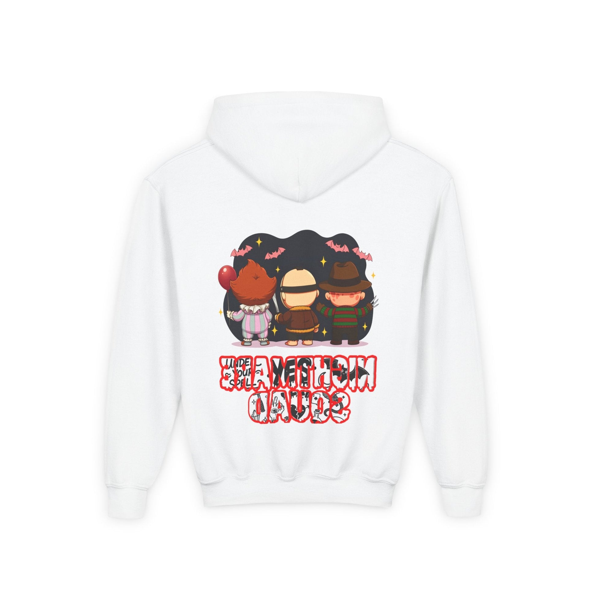 Spooky Kids’ Hoodie | Youth Heavy Blend™ Halloween Sweatshirt | Cozy Fleece, Front & Back Print, Trick - or - Treat Outfit, Horror Fan Gift – Custom Kids clothes by PixelCraft360, unique decoration for events and special gifts