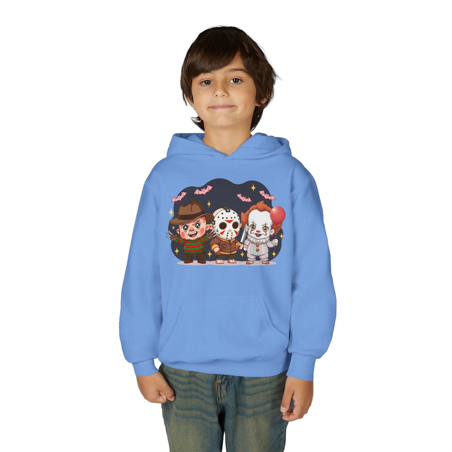Spooky Kids’ Hoodie | Youth Heavy Blend™ Halloween Sweatshirt | Cozy Fleece, Front & Back Print, Trick - or - Treat Outfit, Horror Fan Gift – Custom Kids clothes by PixelCraft360, unique decoration for events and special gifts