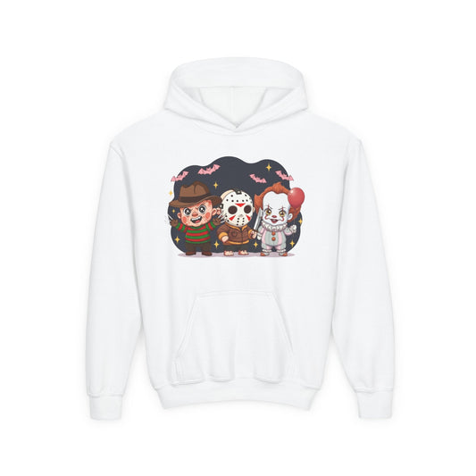 Spooky Kids’ Hoodie | Youth Heavy Blend™ Halloween Sweatshirt | Cozy Fleece, Front & Back Print, Trick - or - Treat Outfit, Horror Fan Gift – Custom Kids clothes by PixelCraft360, unique decoration for events and special gifts