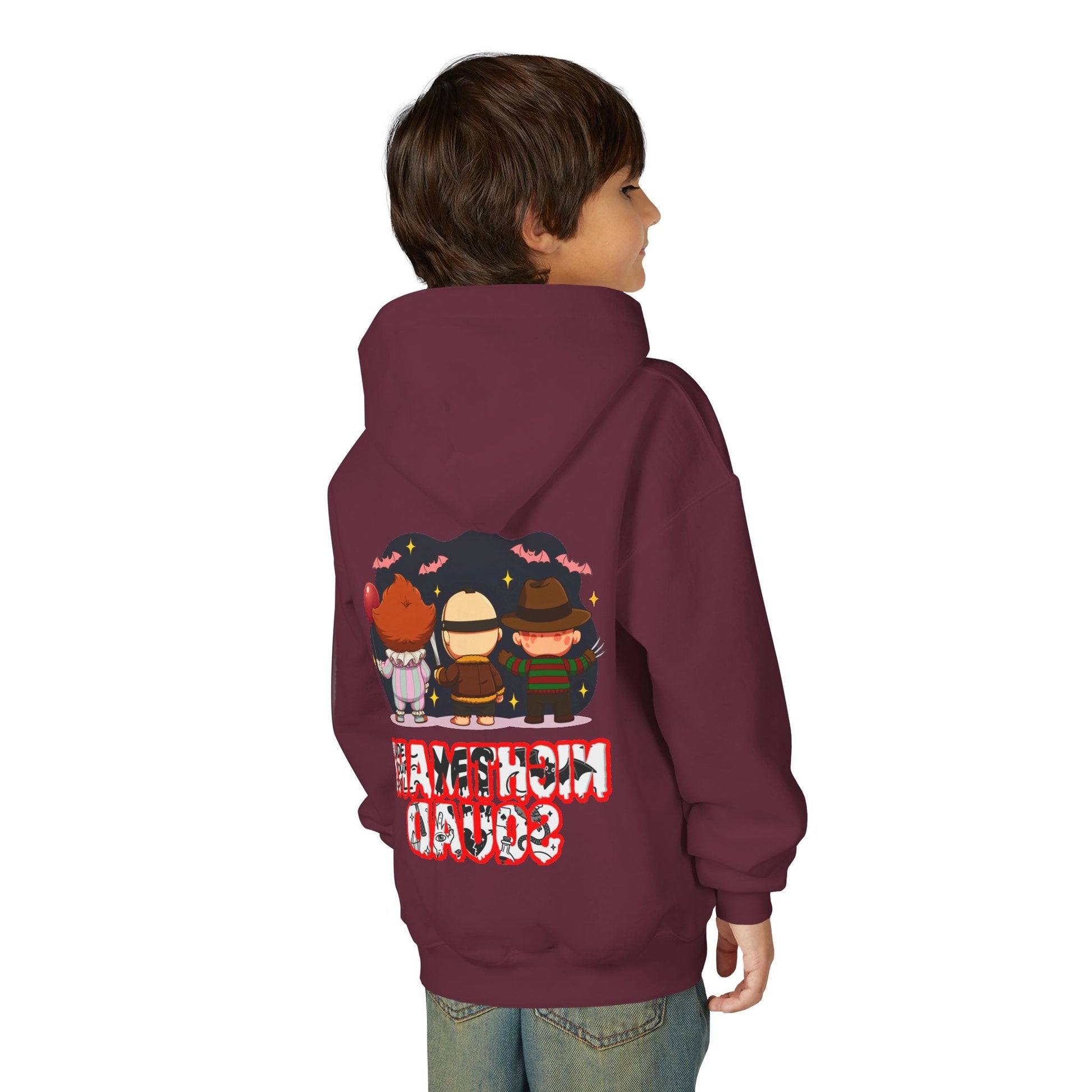 Spooky Kids’ Hoodie | Youth Heavy Blend™ Halloween Sweatshirt | Cozy Fleece, Front & Back Print, Trick - or - Treat Outfit, Horror Fan Gift – Custom Kids clothes by PixelCraft360, unique decoration for events and special gifts