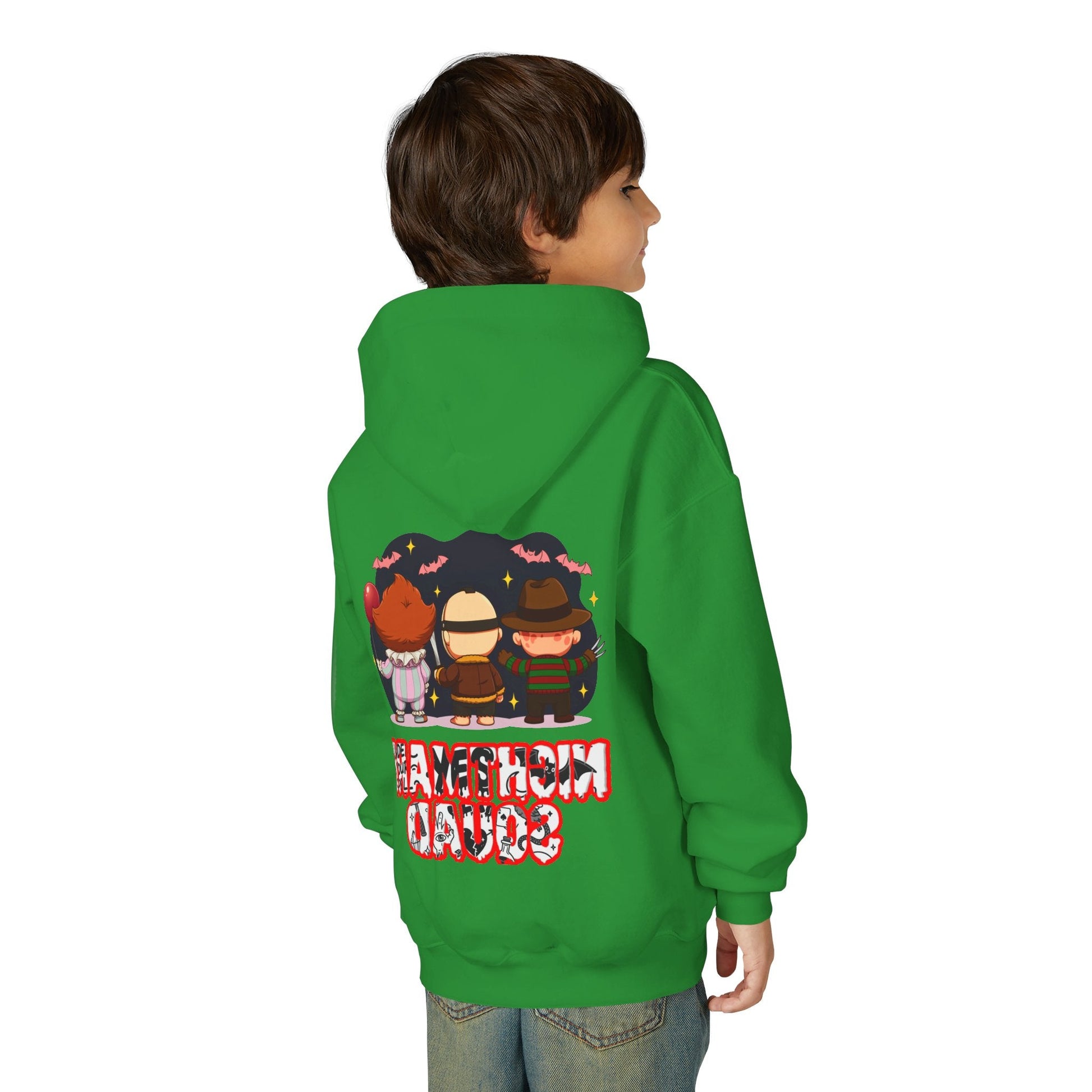 Spooky Kids’ Hoodie | Youth Heavy Blend™ Halloween Sweatshirt | Cozy Fleece, Front & Back Print, Trick - or - Treat Outfit, Horror Fan Gift – Custom Kids clothes by PixelCraft360, unique decoration for events and special gifts
