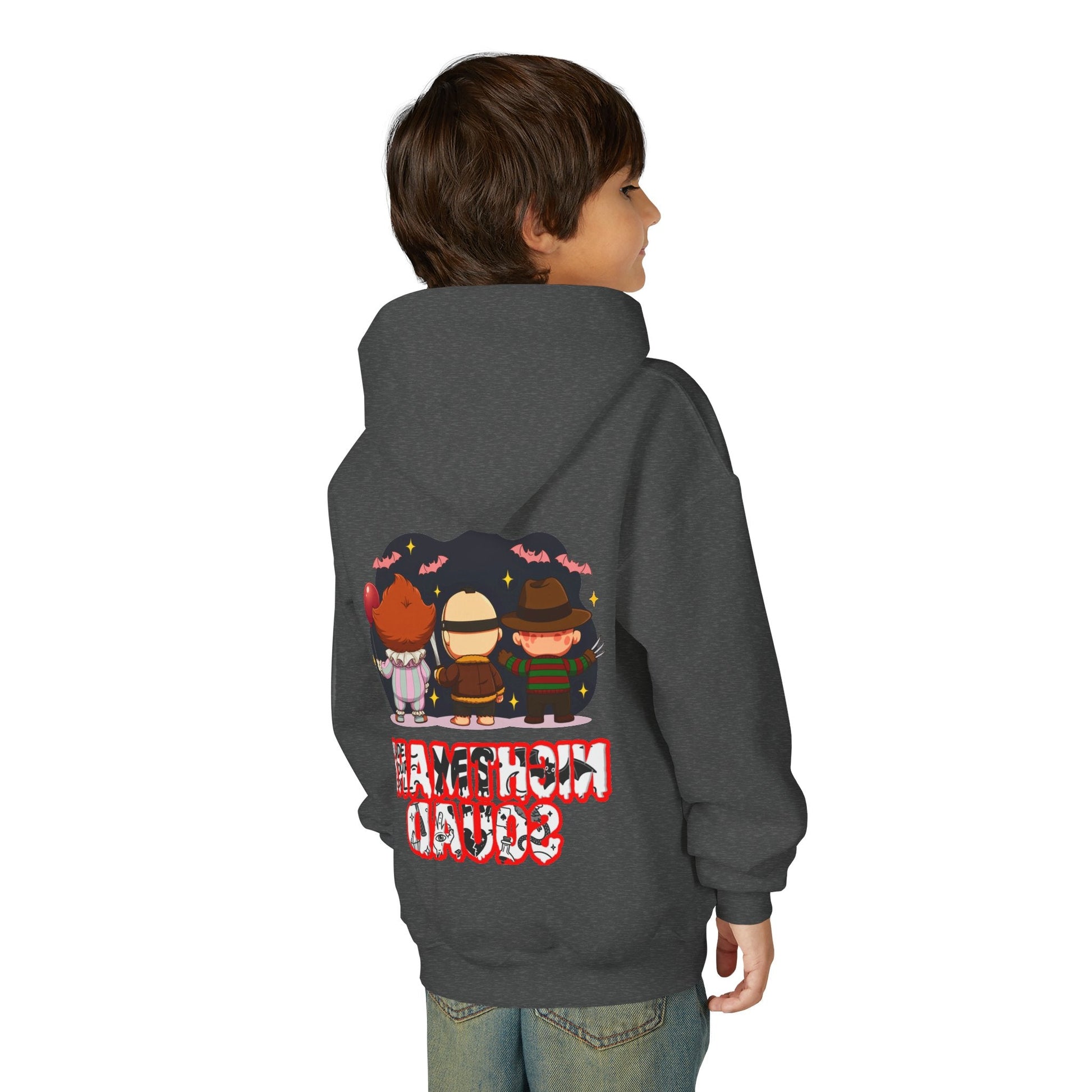 Spooky Kids’ Hoodie | Youth Heavy Blend™ Halloween Sweatshirt | Cozy Fleece, Front & Back Print, Trick - or - Treat Outfit, Horror Fan Gift – Custom Kids clothes by PixelCraft360, unique decoration for events and special gifts