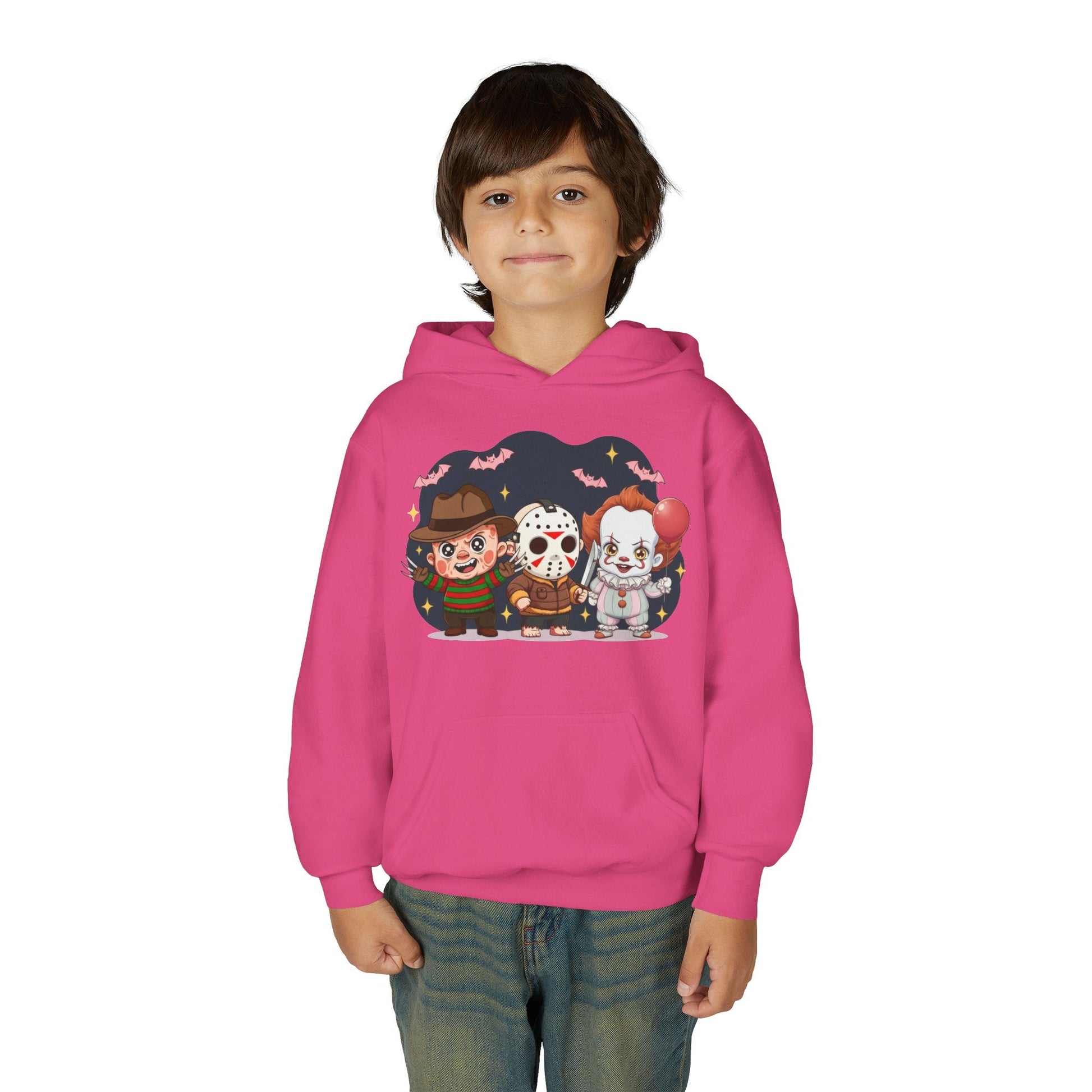 Spooky Kids’ Hoodie | Youth Heavy Blend™ Halloween Sweatshirt | Cozy Fleece, Front & Back Print, Trick - or - Treat Outfit, Horror Fan Gift – Custom Kids clothes by PixelCraft360, unique decoration for events and special gifts