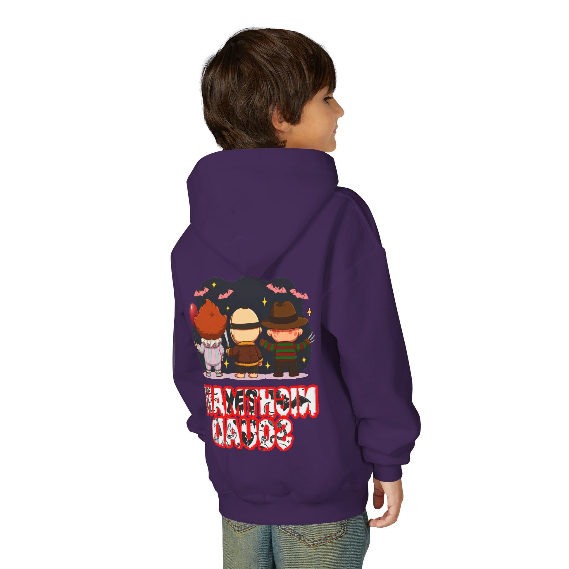 Spooky Kids’ Hoodie | Youth Heavy Blend™ Halloween Sweatshirt | Cozy Fleece, Front & Back Print, Trick - or - Treat Outfit, Horror Fan Gift – Custom Kids clothes by PixelCraft360, unique decoration for events and special gifts