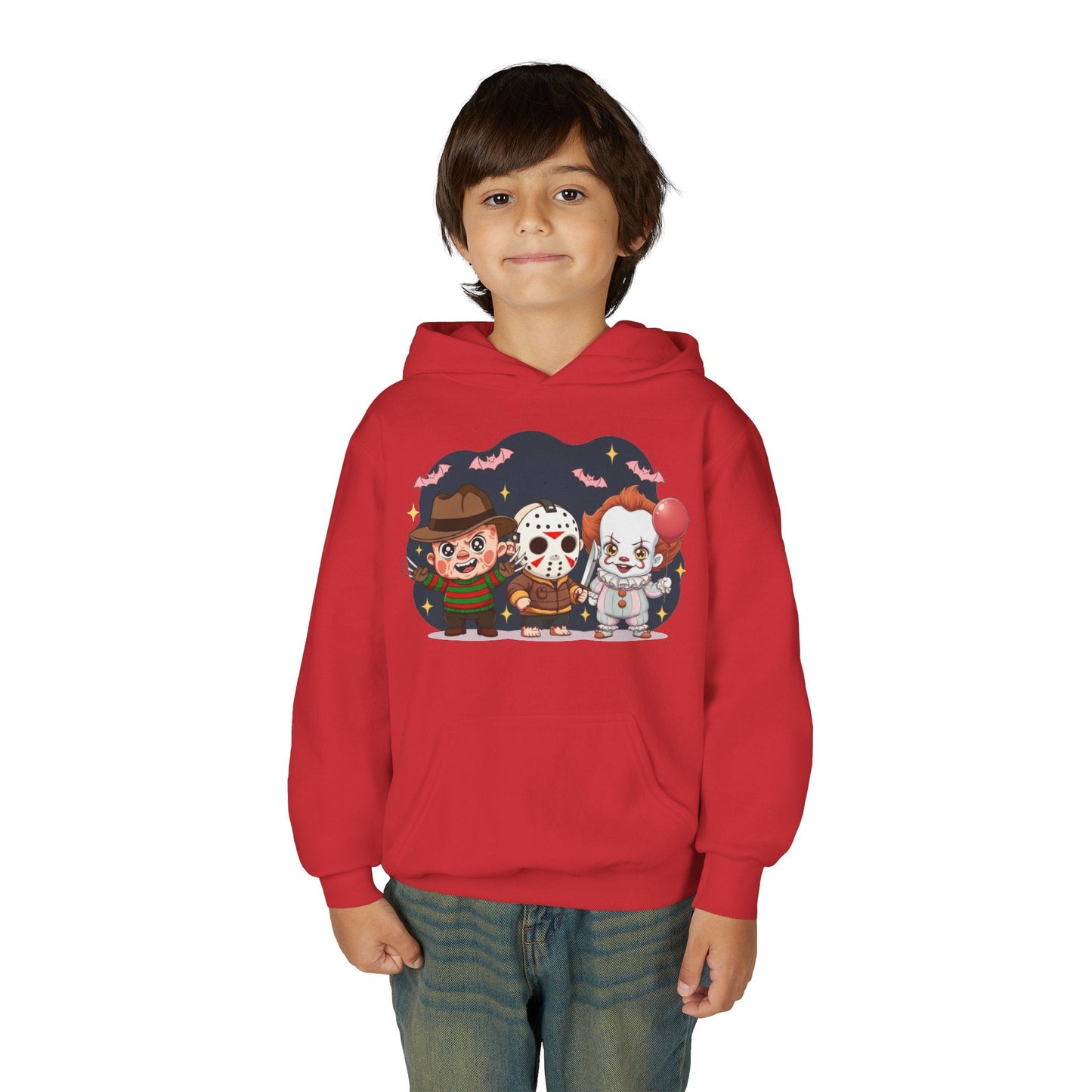 Spooky Kids’ Hoodie | Youth Heavy Blend™ Halloween Sweatshirt | Cozy Fleece, Front & Back Print, Trick - or - Treat Outfit, Horror Fan Gift – Custom Kids clothes by PixelCraft360, unique decoration for events and special gifts