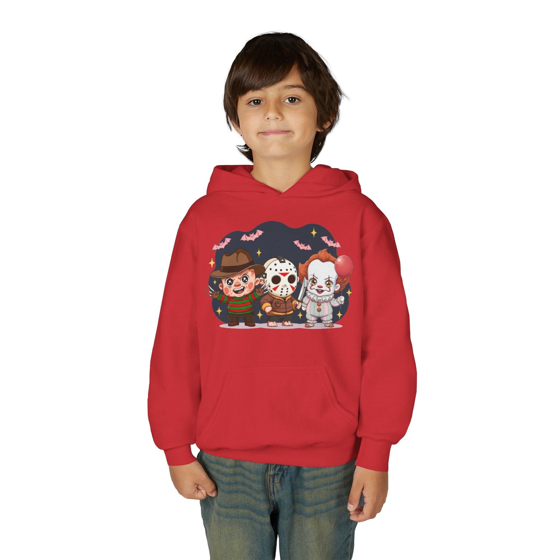 Spooky Kids’ Hoodie | Youth Heavy Blend™ Halloween Sweatshirt | Cozy Fleece, Front & Back Print, Trick - or - Treat Outfit, Horror Fan Gift – Custom Kids clothes by PixelCraft360, unique decoration for events and special gifts