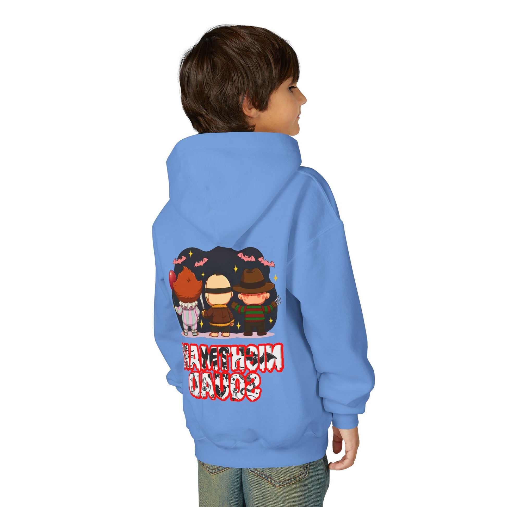 Spooky Kids’ Hoodie | Youth Heavy Blend™ Halloween Sweatshirt | Cozy Fleece, Front & Back Print, Trick - or - Treat Outfit, Horror Fan Gift – Custom Kids clothes by PixelCraft360, unique decoration for events and special gifts