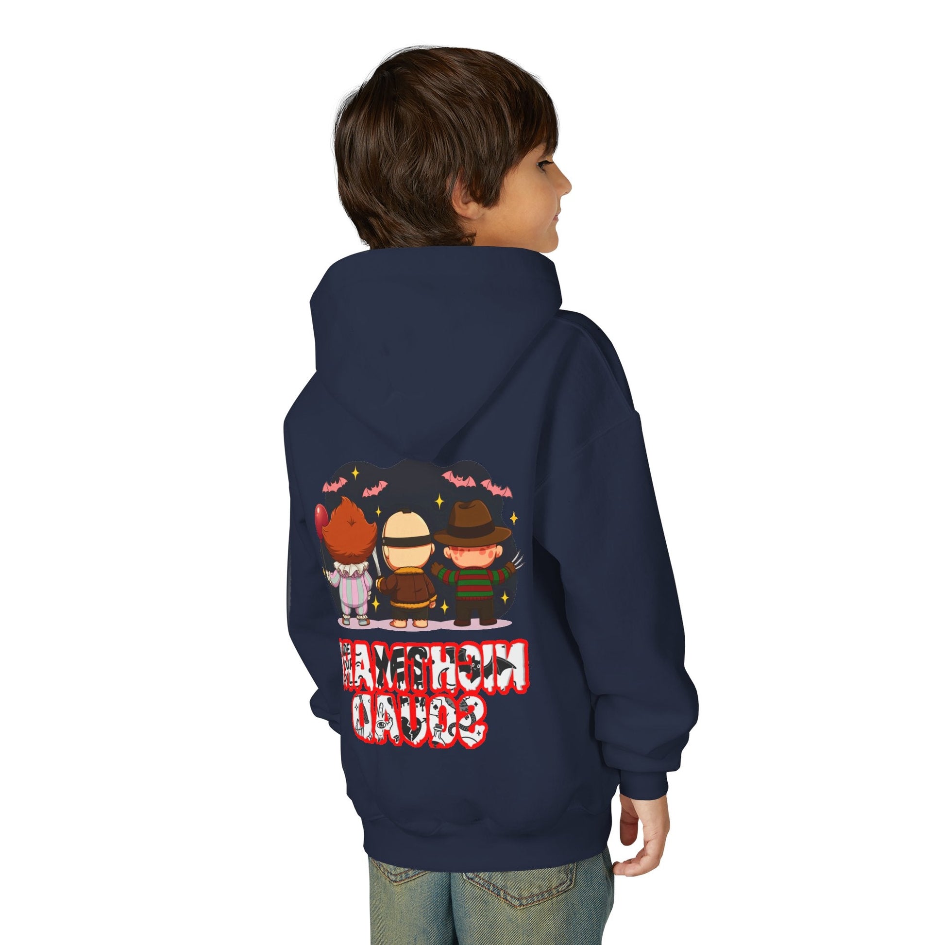 Spooky Kids’ Hoodie | Youth Heavy Blend™ Halloween Sweatshirt | Cozy Fleece, Front & Back Print, Trick - or - Treat Outfit, Horror Fan Gift – Custom Kids clothes by PixelCraft360, unique decoration for events and special gifts