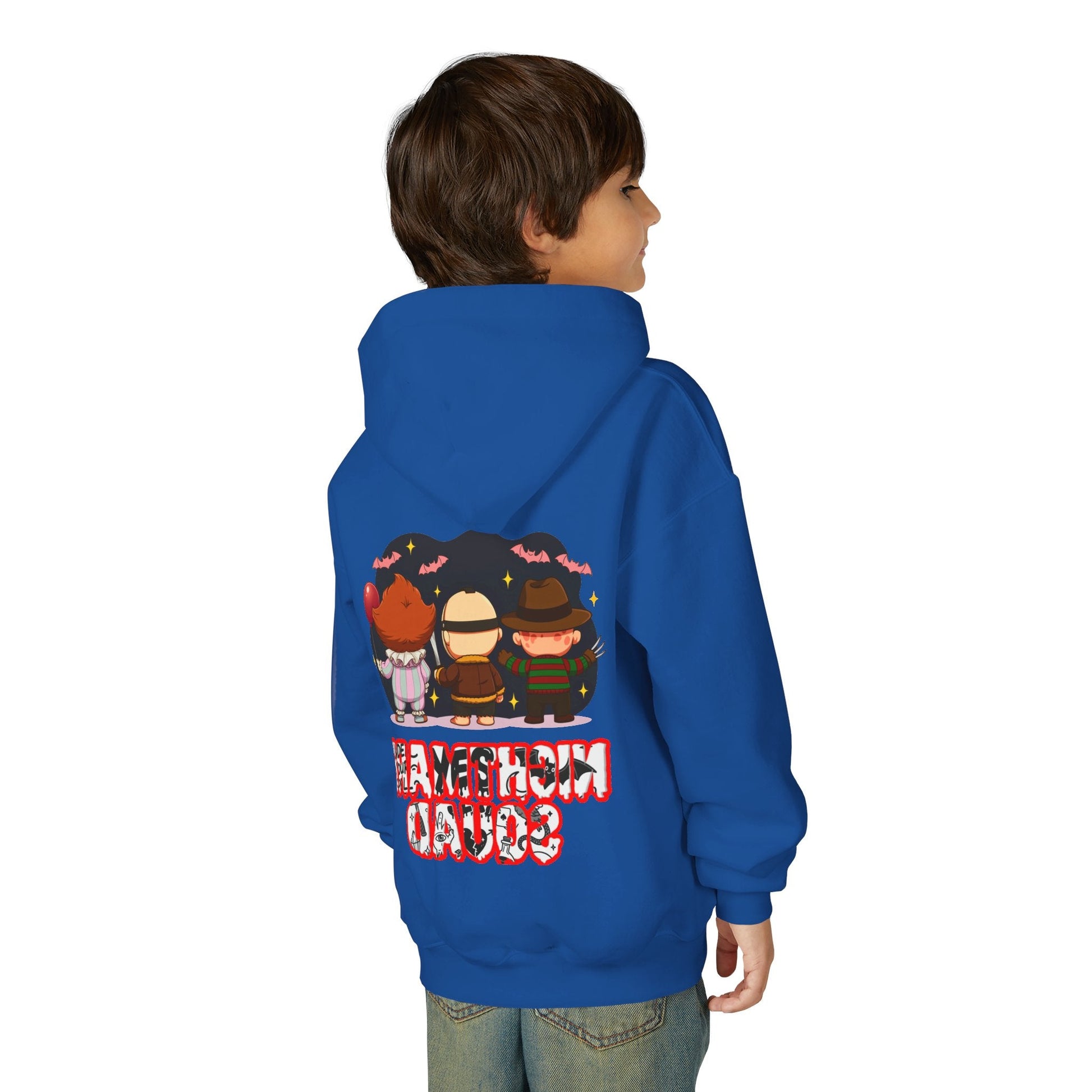 Spooky Kids’ Hoodie | Youth Heavy Blend™ Halloween Sweatshirt | Cozy Fleece, Front & Back Print, Trick - or - Treat Outfit, Horror Fan Gift – Custom Kids clothes by PixelCraft360, unique decoration for events and special gifts