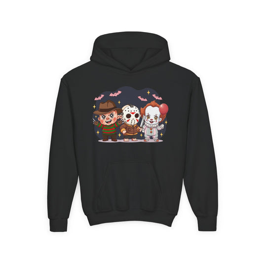 Spooky Kids’ Hoodie | Youth Heavy Blend™ Halloween Sweatshirt | Cozy Fleece, Front & Back Print, Trick - or - Treat Outfit, Horror Fan Gift – Custom Kids clothes by PixelCraft360, unique decoration for events and special gifts