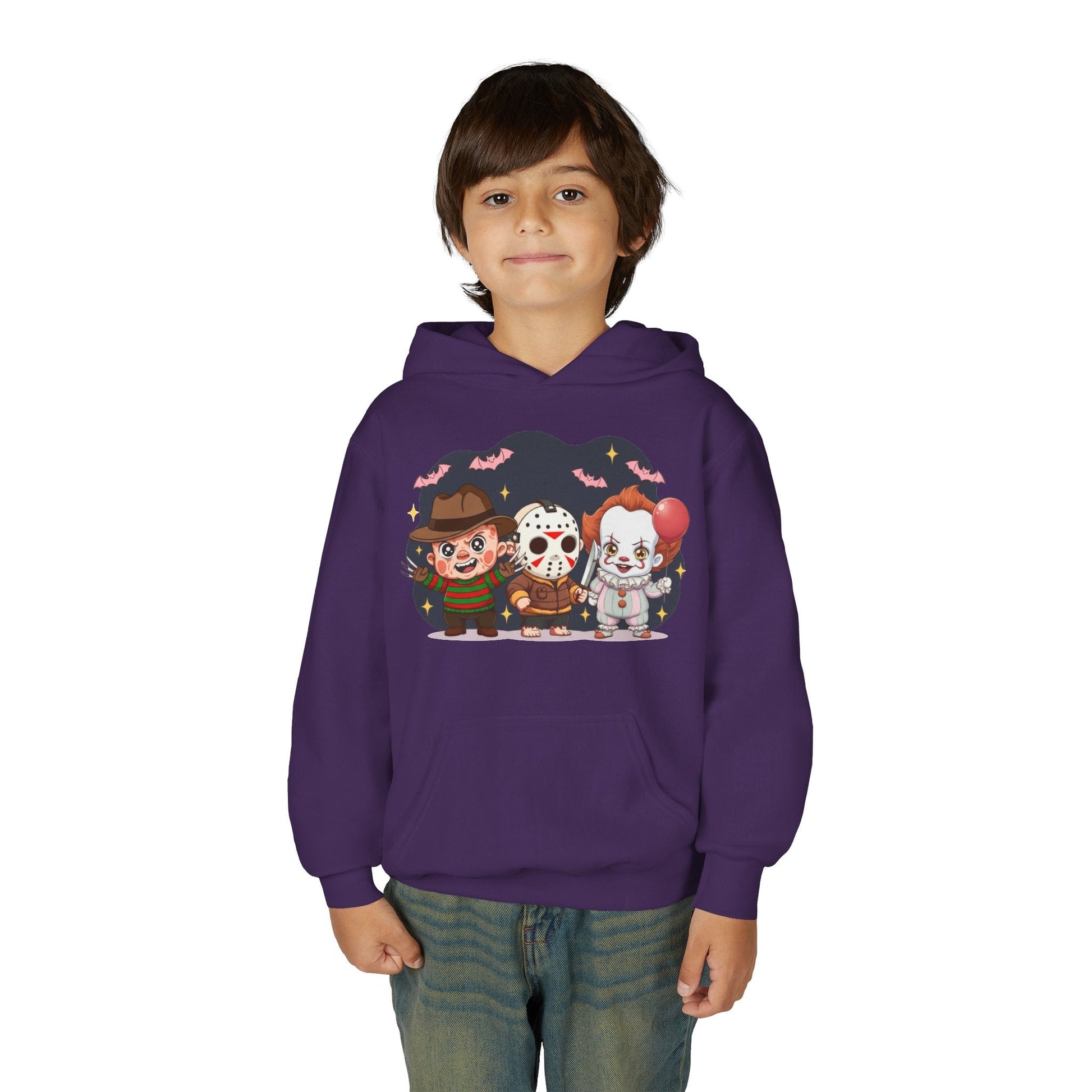 Spooky Kids’ Hoodie | Youth Heavy Blend™ Halloween Sweatshirt | Cozy Fleece, Front & Back Print, Trick - or - Treat Outfit, Horror Fan Gift – Custom Kids clothes by PixelCraft360, unique decoration for events and special gifts