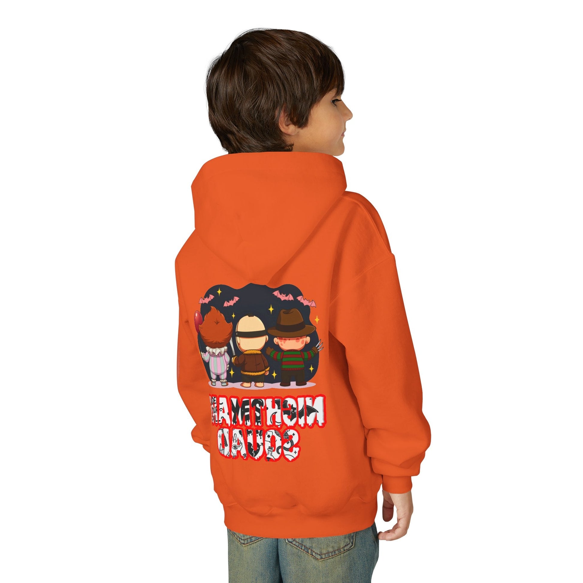Spooky Kids’ Hoodie | Youth Heavy Blend™ Halloween Sweatshirt | Cozy Fleece, Front & Back Print, Trick - or - Treat Outfit, Horror Fan Gift – Custom Kids clothes by PixelCraft360, unique decoration for events and special gifts