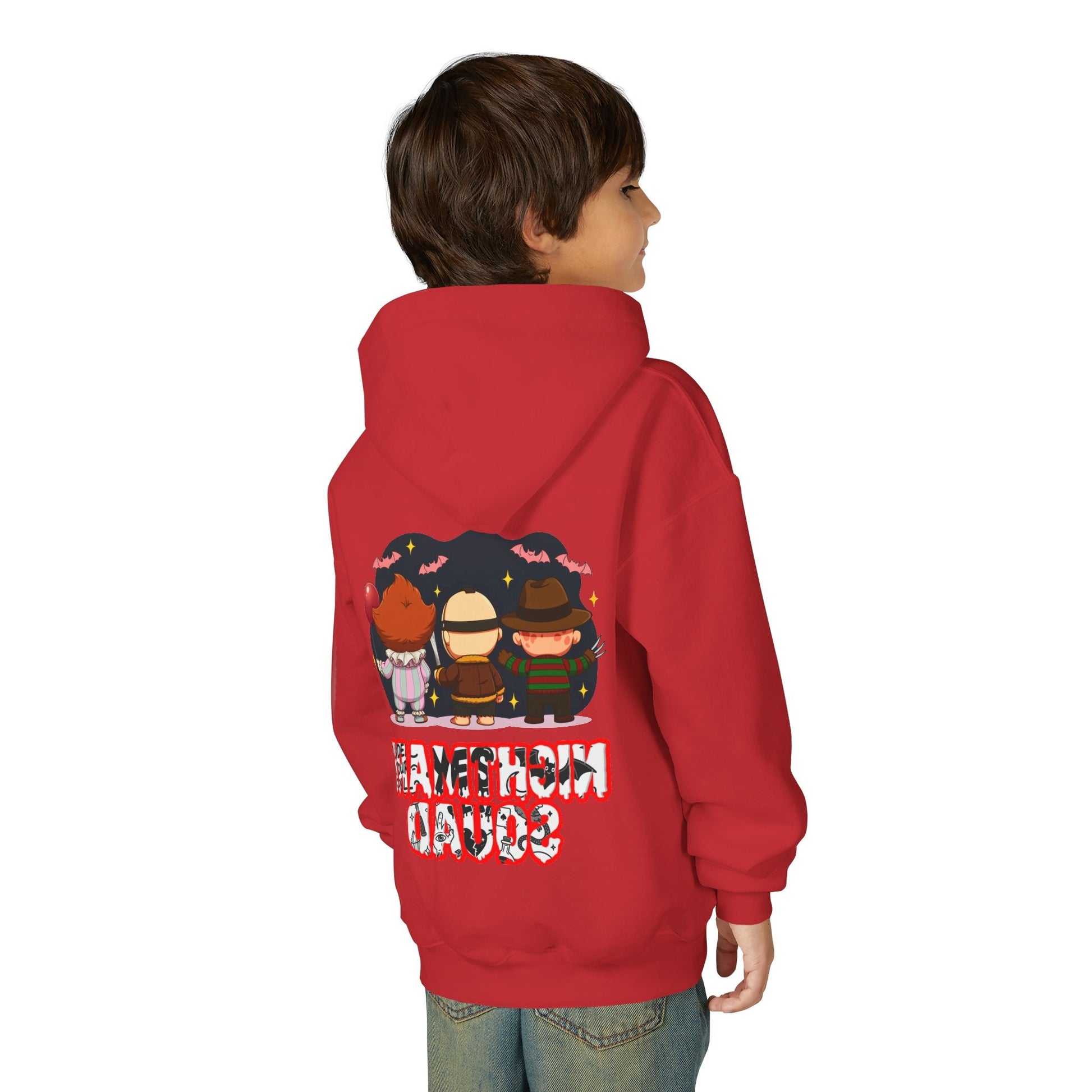 Spooky Kids’ Hoodie | Youth Heavy Blend™ Halloween Sweatshirt | Cozy Fleece, Front & Back Print, Trick - or - Treat Outfit, Horror Fan Gift – Custom Kids clothes by PixelCraft360, unique decoration for events and special gifts