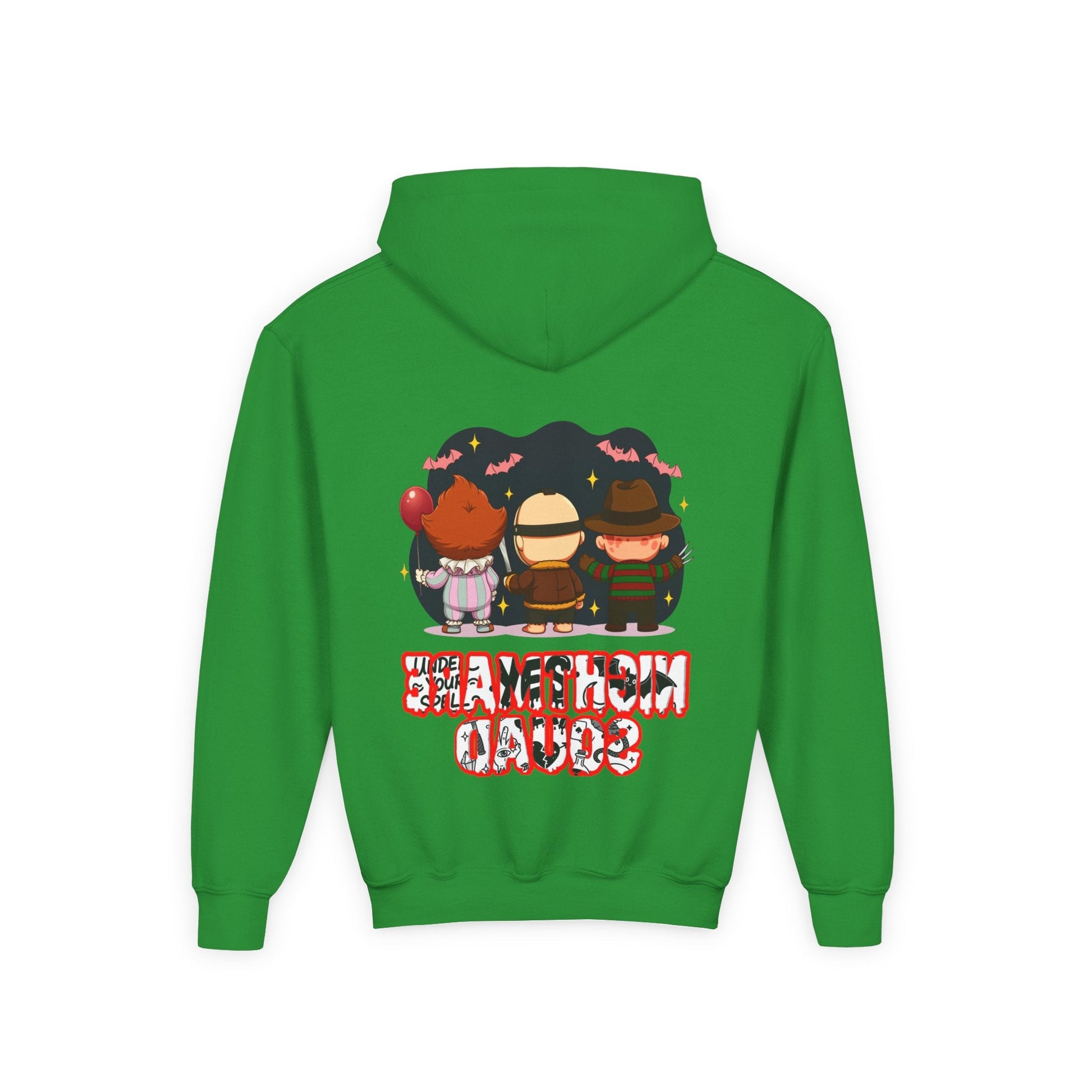 Spooky Kids’ Hoodie | Youth Heavy Blend™ Halloween Sweatshirt | Cozy Fleece, Front & Back Print, Trick - or - Treat Outfit, Horror Fan Gift – Custom Kids clothes by PixelCraft360, unique decoration for events and special gifts