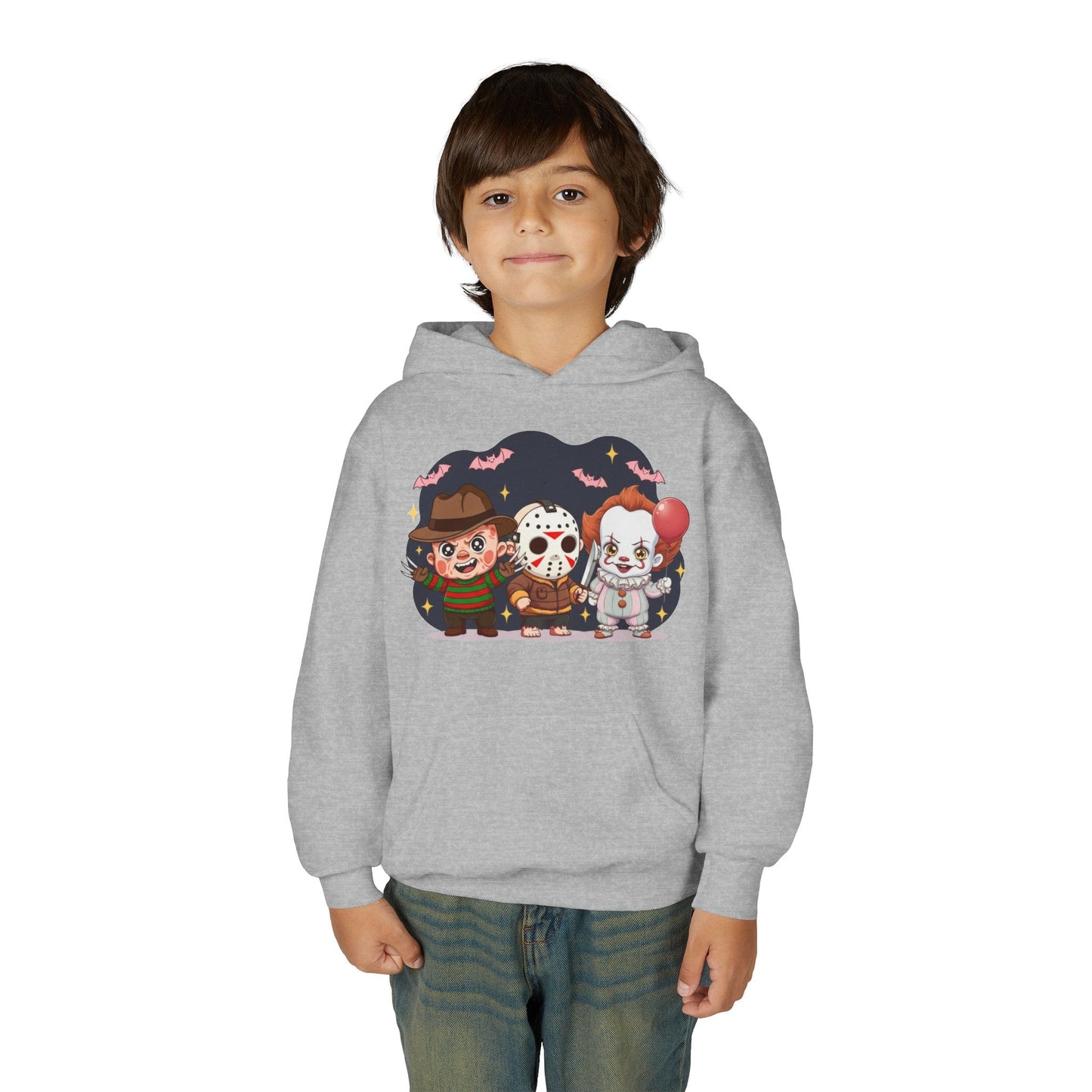 Spooky Kids’ Hoodie | Youth Heavy Blend™ Halloween Sweatshirt | Cozy Fleece, Front & Back Print, Trick - or - Treat Outfit, Horror Fan Gift – Custom Kids clothes by PixelCraft360, unique decoration for events and special gifts