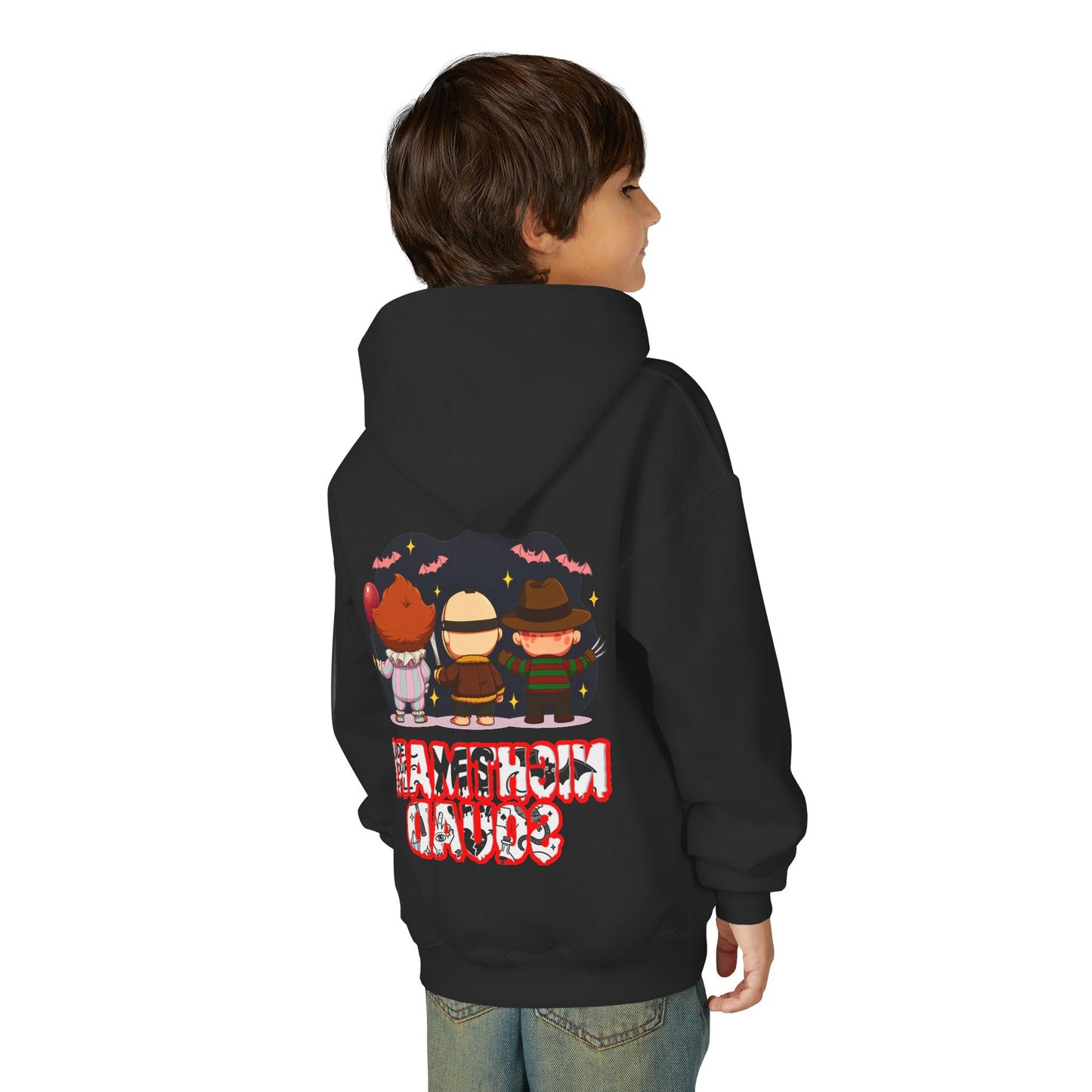 Spooky Kids’ Hoodie | Youth Heavy Blend™ Halloween Sweatshirt | Cozy Fleece, Front & Back Print, Trick - or - Treat Outfit, Horror Fan Gift – Custom Kids clothes by PixelCraft360, unique decoration for events and special gifts