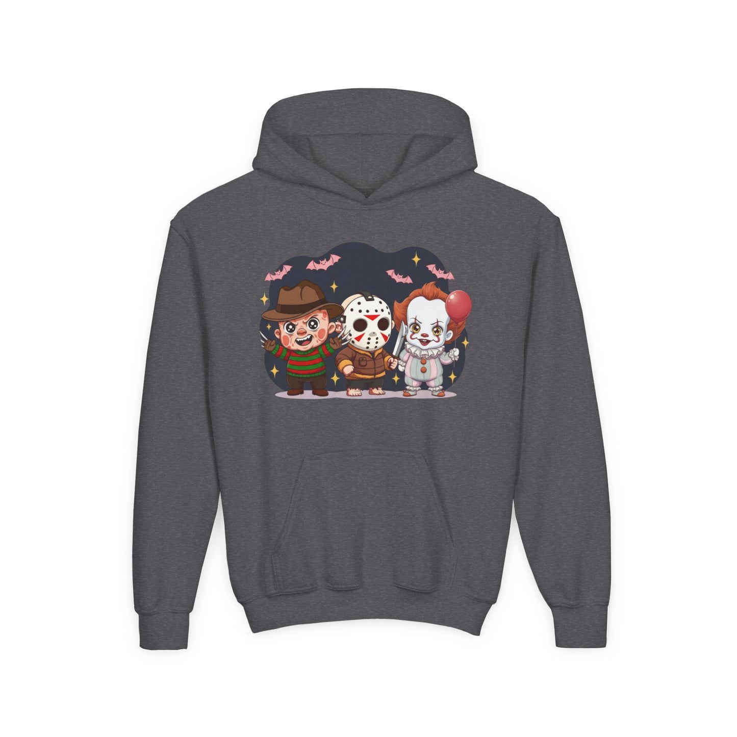 Spooky Kids’ Hoodie | Youth Heavy Blend™ Halloween Sweatshirt | Cozy Fleece, Front & Back Print, Trick - or - Treat Outfit, Horror Fan Gift – Custom Kids clothes by PixelCraft360, unique decoration for events and special gifts