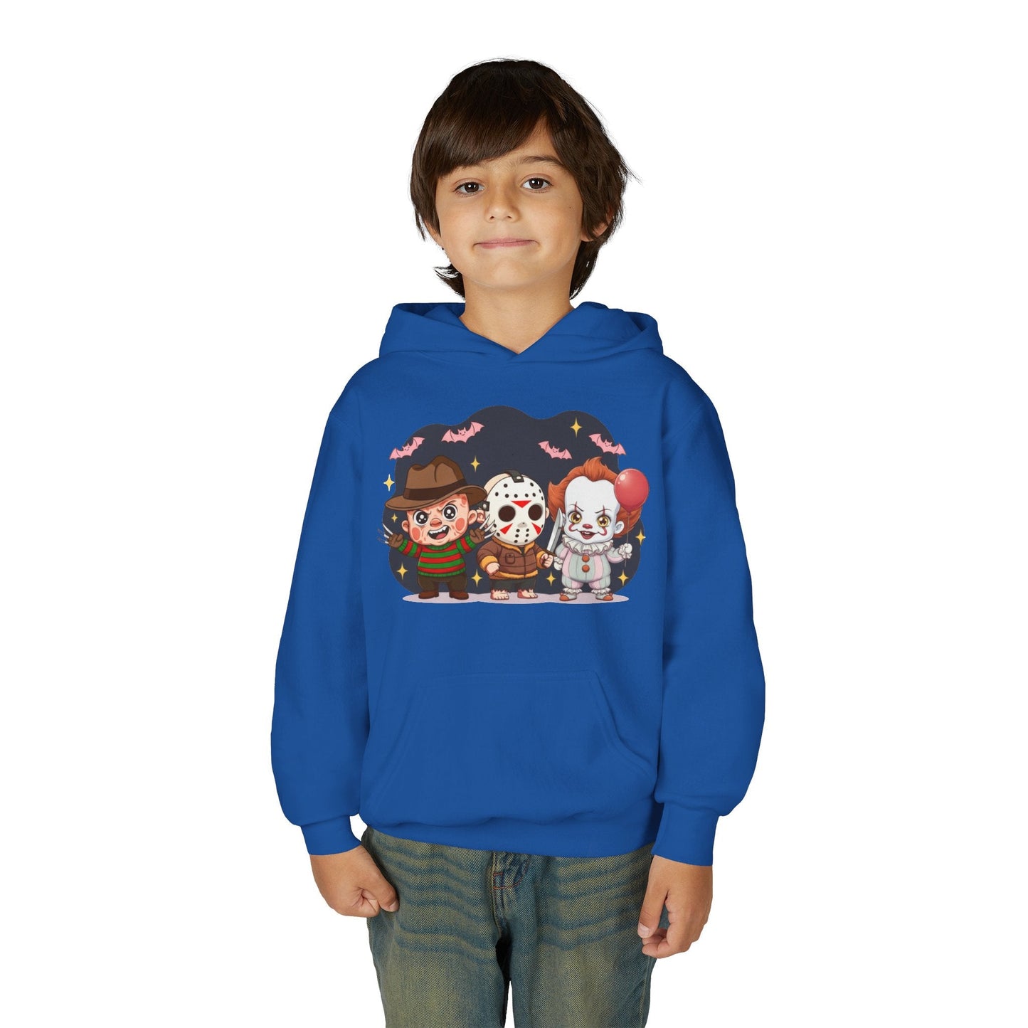 Spooky Kids’ Hoodie | Youth Heavy Blend™ Halloween Sweatshirt | Cozy Fleece, Front & Back Print, Trick - or - Treat Outfit, Horror Fan Gift – Custom Kids clothes by PixelCraft360, unique decoration for events and special gifts