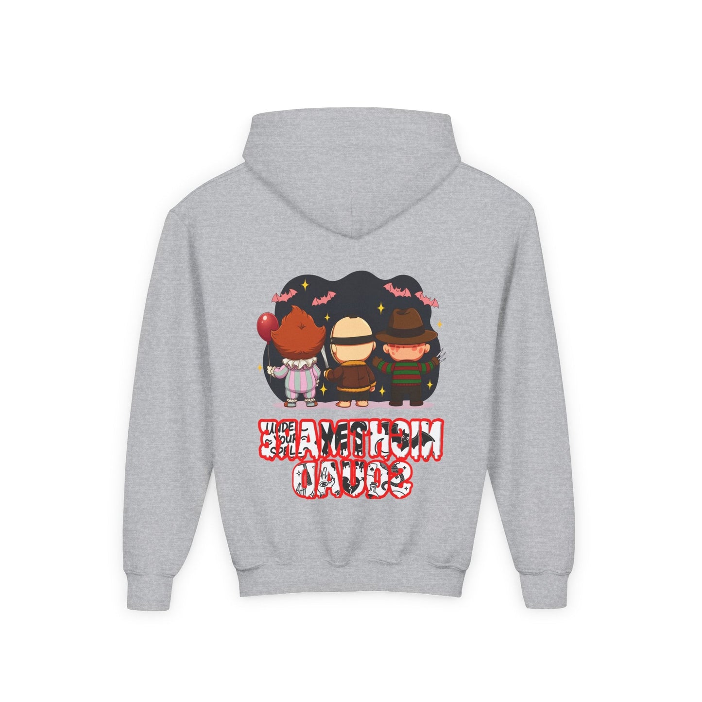 Spooky Kids’ Hoodie | Youth Heavy Blend™ Halloween Sweatshirt | Cozy Fleece, Front & Back Print, Trick - or - Treat Outfit, Horror Fan Gift – Custom Kids clothes by PixelCraft360, unique decoration for events and special gifts