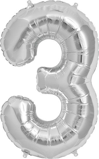 Silver Number 3 Balloon - 3-Pack - Image 1