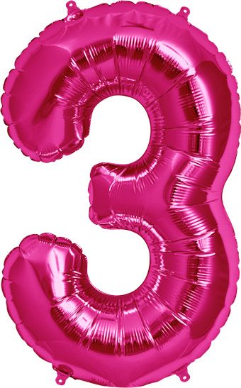 Number 3 Balloon - 3-Pack Magenta Foil Birthday Decor - Image 1