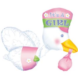 Its A Girl Stork Foil Balloon 32 Inch - Baby Shower Decor - Image 1
