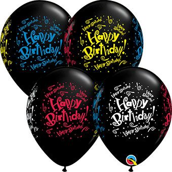 Happy Birthday Balloons 11" - Black Foil - Image 1
