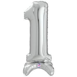 Silver Number 1 Foil Balloon - First Birthday Milestone - Image 1
