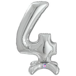 Silver Number 4 Foil Balloon - Large Milestone Decor - Image 1