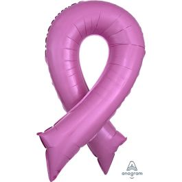 Pink Ribbon Foil Balloon 36 Inch - Breast Cancer Awareness - Image 1