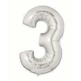 Silver Number 3 Foil Balloon 7 Inch - Birthday Decoration - Image 1
