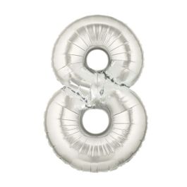 Silver Number 8 Balloon 7 Inch - 5-Pack - Image 1