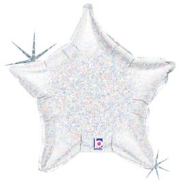 Silver Holographic Star Foil Balloon 21 Inch - Image 1