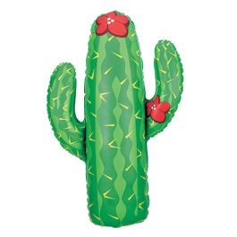 Large Cactus Foil Balloon Green Red Decor - Image 1