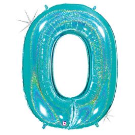 Robin's Egg Glitter Number 0 Foil Balloon 34 Inch - Image 1