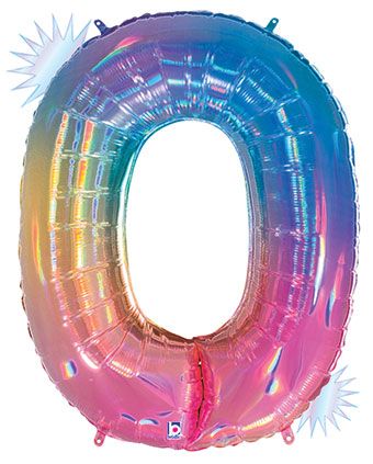 Opal Holographic Number 0 Foil Balloon - 34 Inch Milestone - Image 1